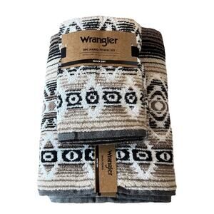 Wrangler Jericho Black Aztec Western Set Of 2 Bath & 2 Hand Towels New